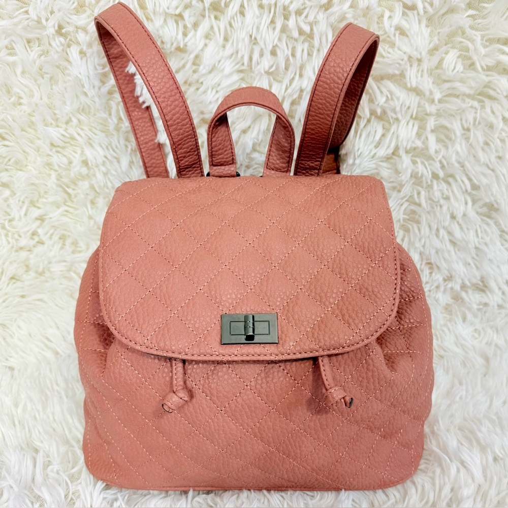 Daryll Quilted Faux leather drawstring bucket backpack blush nude JustFab